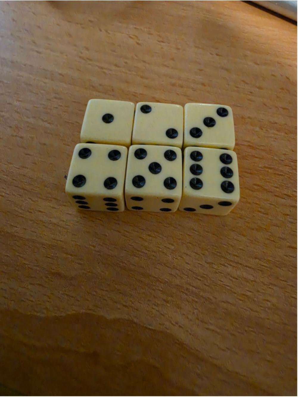 Vintage Bakelite Dice Set of 6 Butterscotch 5/8" Black Pips Game Dice